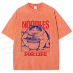 Unisex Cat Noodle For Life Printed Washed Tee