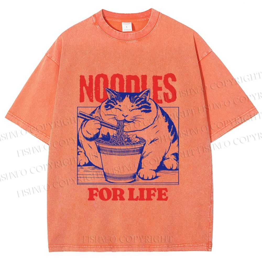 Unisex Cat Noodle For Life Printed Washed Tee
