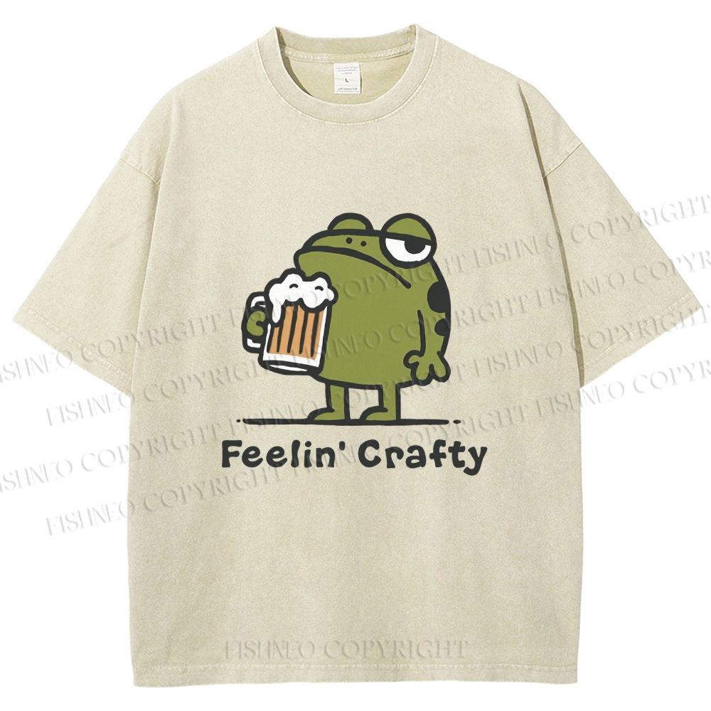 Unisex Frog Beer Feeling Crafty Printed Washed Tee