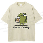 Unisex Frog Beer Feeling Crafty Printed Washed Tee
