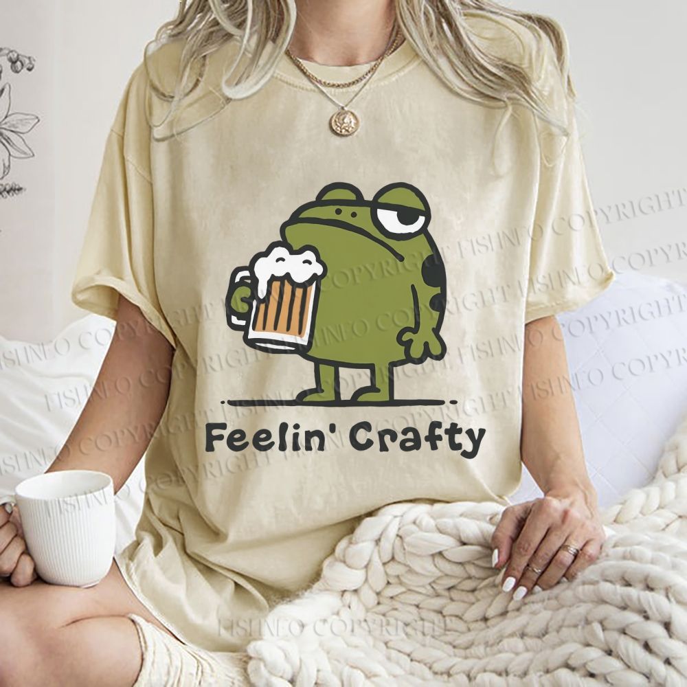 Unisex Frog Beer Feeling Crafty Printed Washed Tee