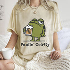 Unisex Frog Beer Feeling Crafty Printed Washed Tee