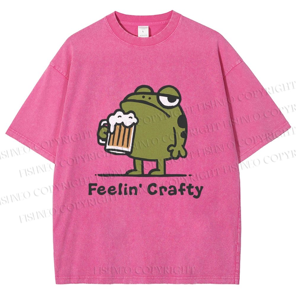 Unisex Frog Beer Feeling Crafty Printed Washed Tee