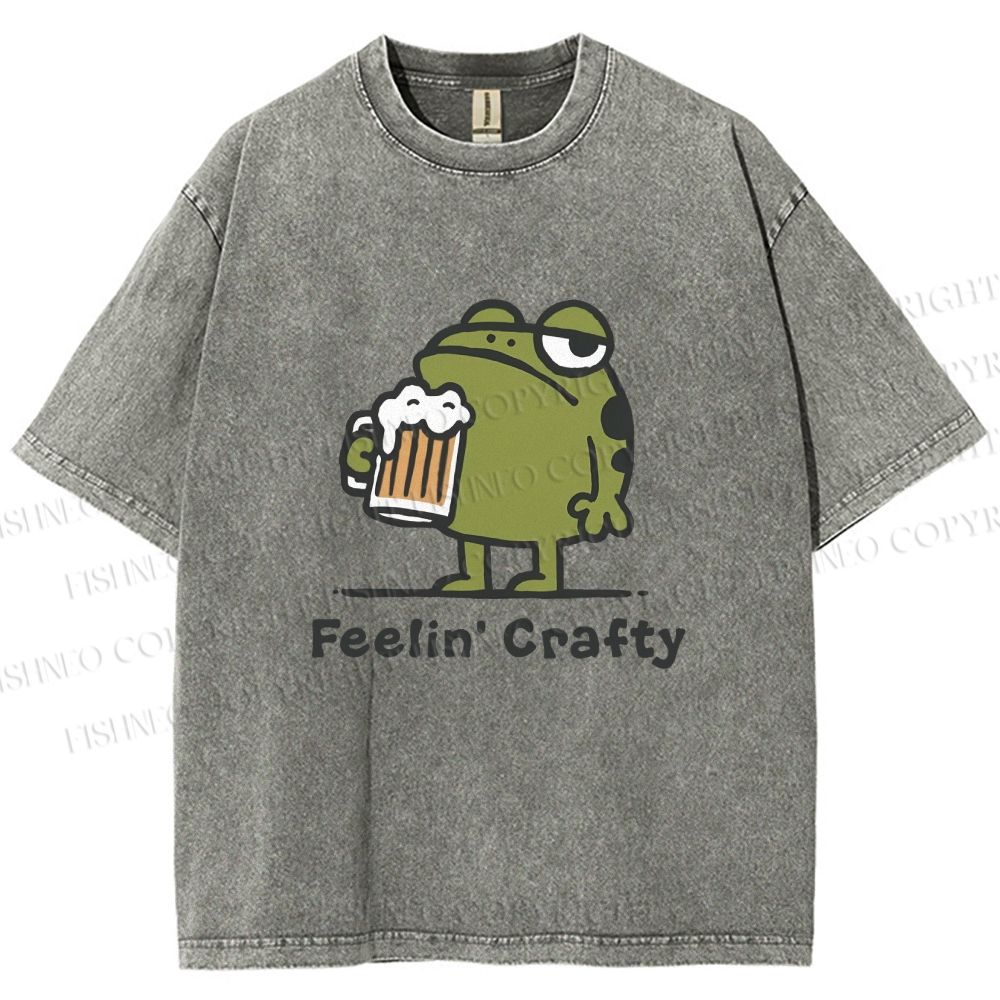 Unisex Frog Beer Feeling Crafty Printed Washed Tee