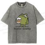 Unisex Frog Beer Feeling Crafty Printed Washed Tee