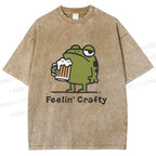 Unisex Frog Beer Feeling Crafty Printed Washed Tee