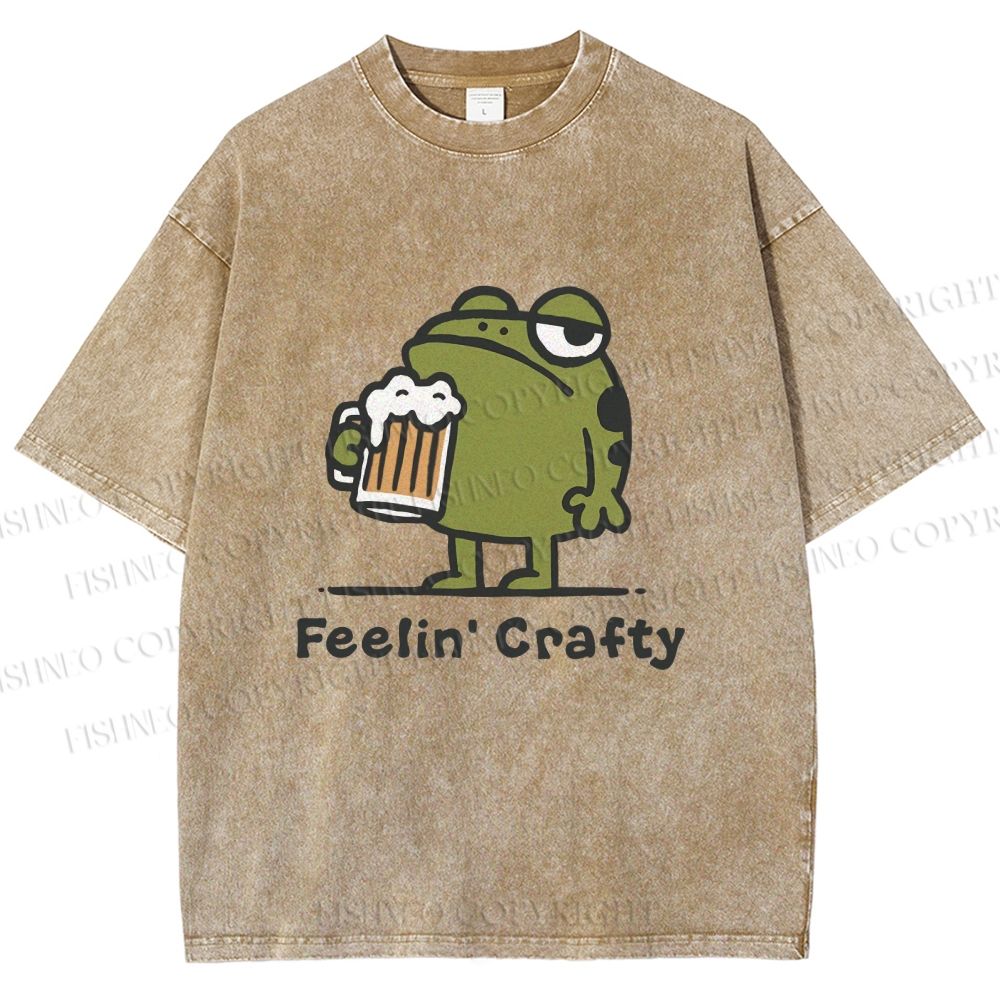 Unisex Frog Beer Feeling Crafty Printed Washed Tee