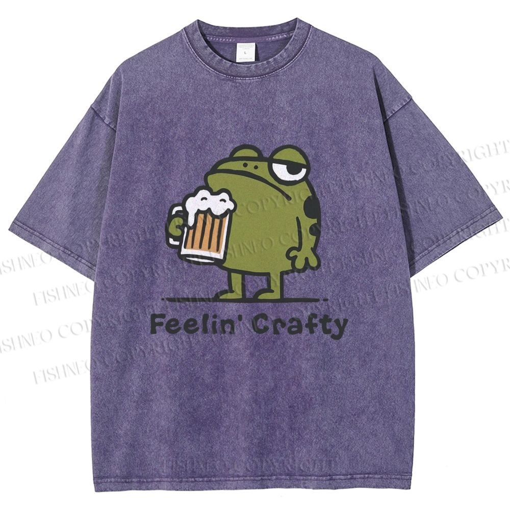 Unisex Frog Beer Feeling Crafty Printed Washed Tee