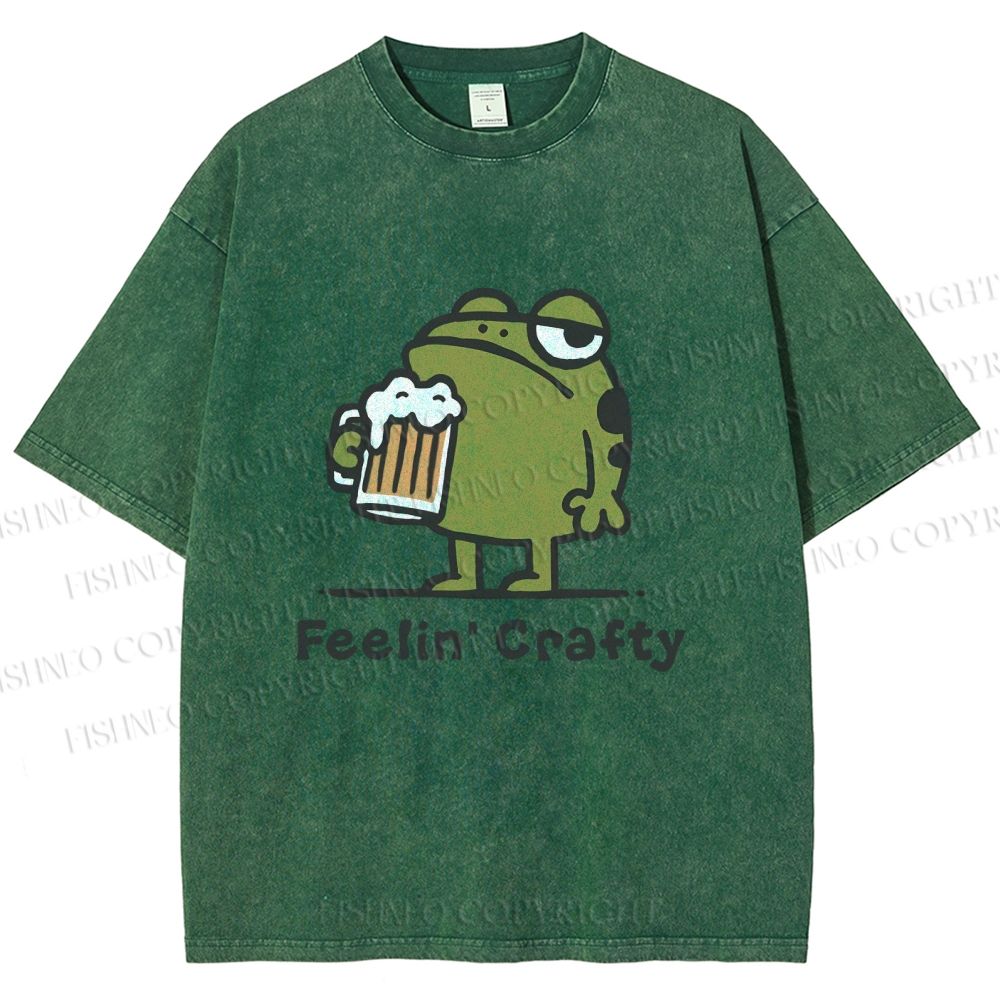 Unisex Frog Beer Feeling Crafty Printed Washed Tee