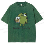 Unisex Frog Beer Feeling Crafty Printed Washed Tee