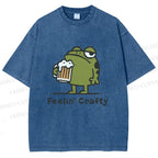Unisex Frog Beer Feeling Crafty Printed Washed Tee