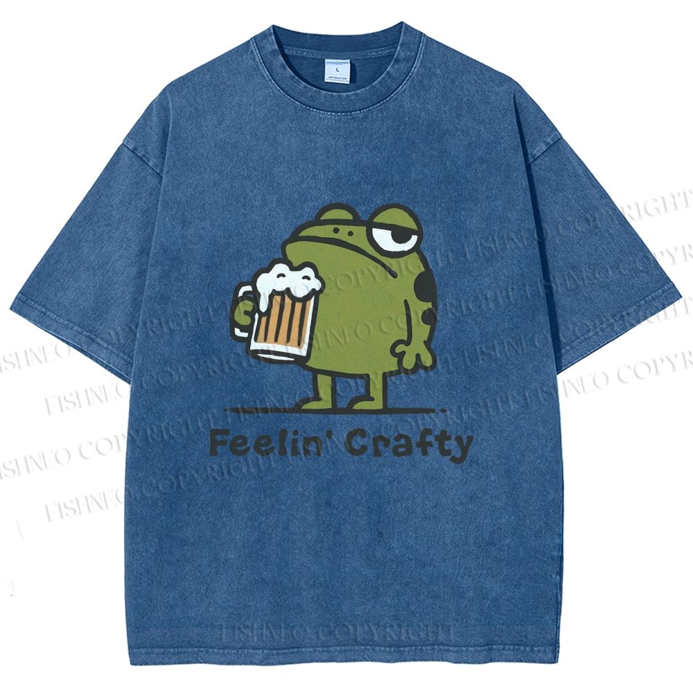 Unisex Frog Beer Feeling Crafty Printed Washed Tee