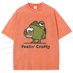 Unisex Frog Beer Feeling Crafty Printed Washed Tee