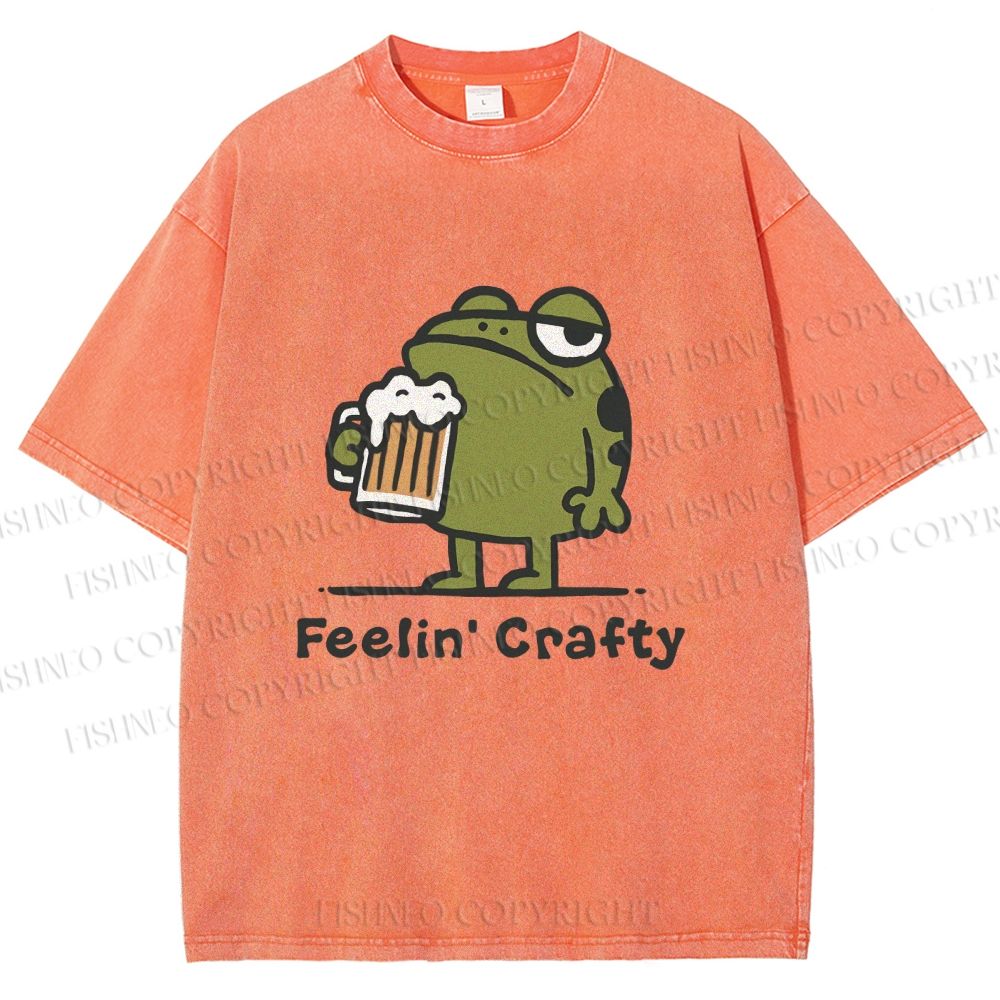 Unisex Frog Beer Feeling Crafty Printed Washed Tee