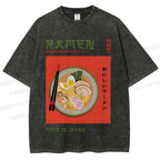 Unisex Japanese Ramen Printed Washed Tee