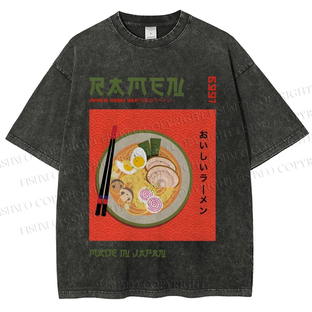 Unisex Japanese Ramen Printed Washed Tee