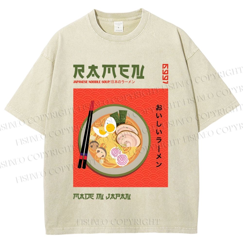 Unisex Japanese Ramen Printed Washed Tee
