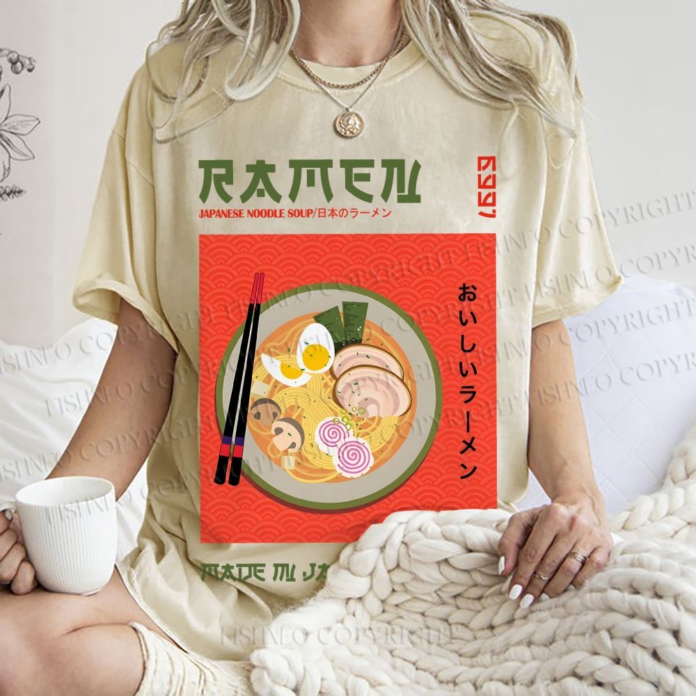 Unisex Japanese Ramen Printed Washed Tee