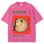 Unisex Japanese Ramen Printed Washed Tee