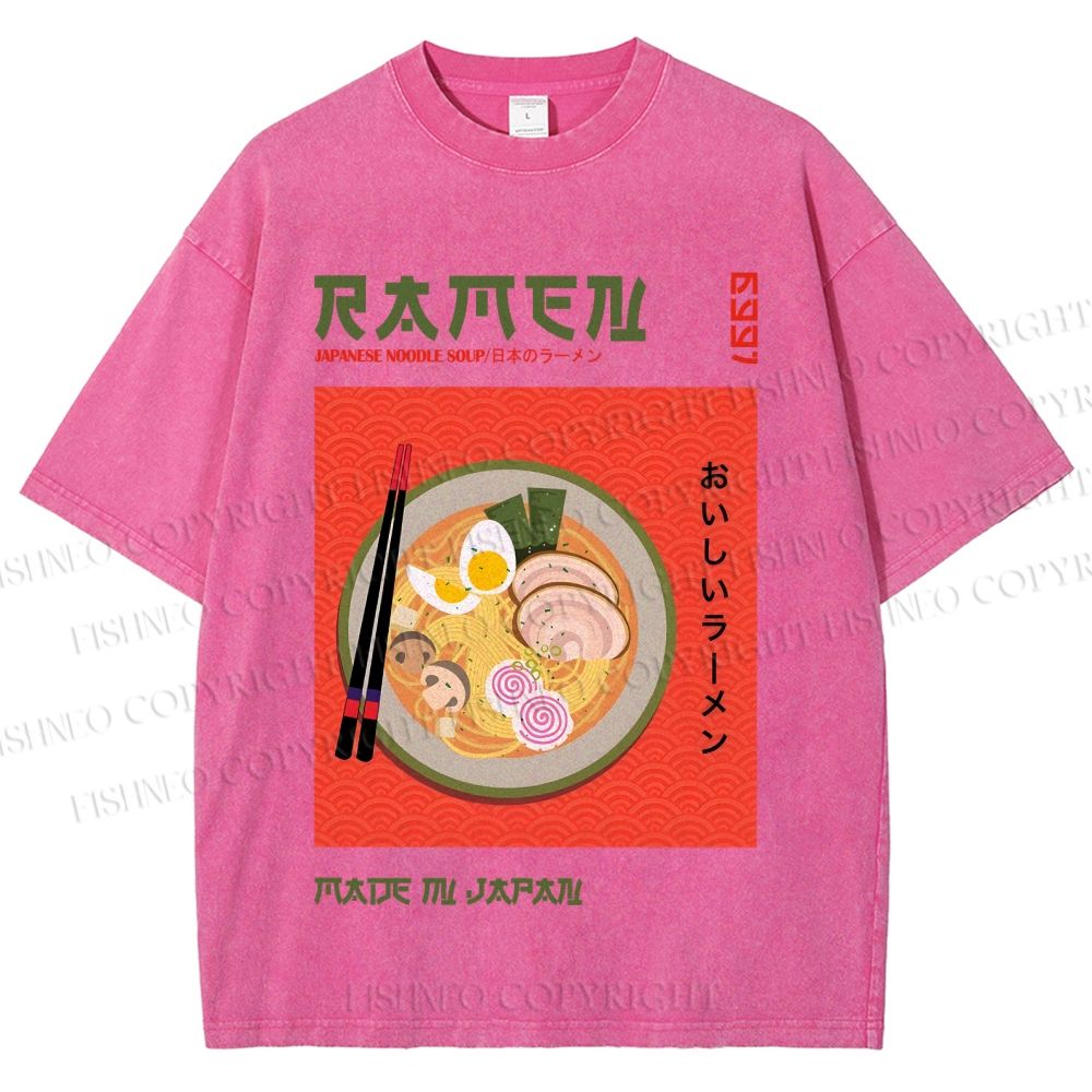Unisex Japanese Ramen Printed Washed Tee