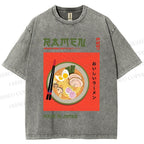 Unisex Japanese Ramen Printed Washed Tee