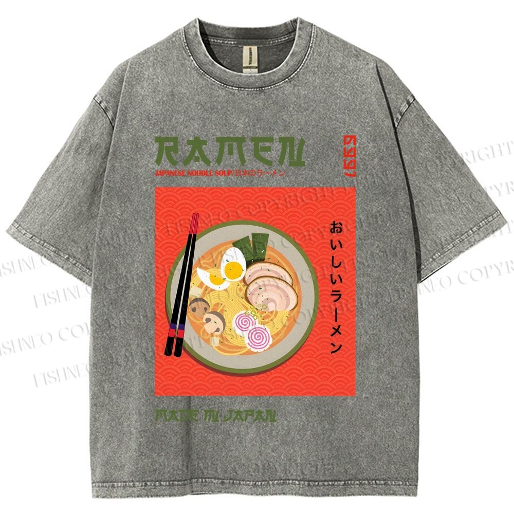 Unisex Japanese Ramen Printed Washed Tee