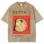 Unisex Japanese Ramen Printed Washed Tee