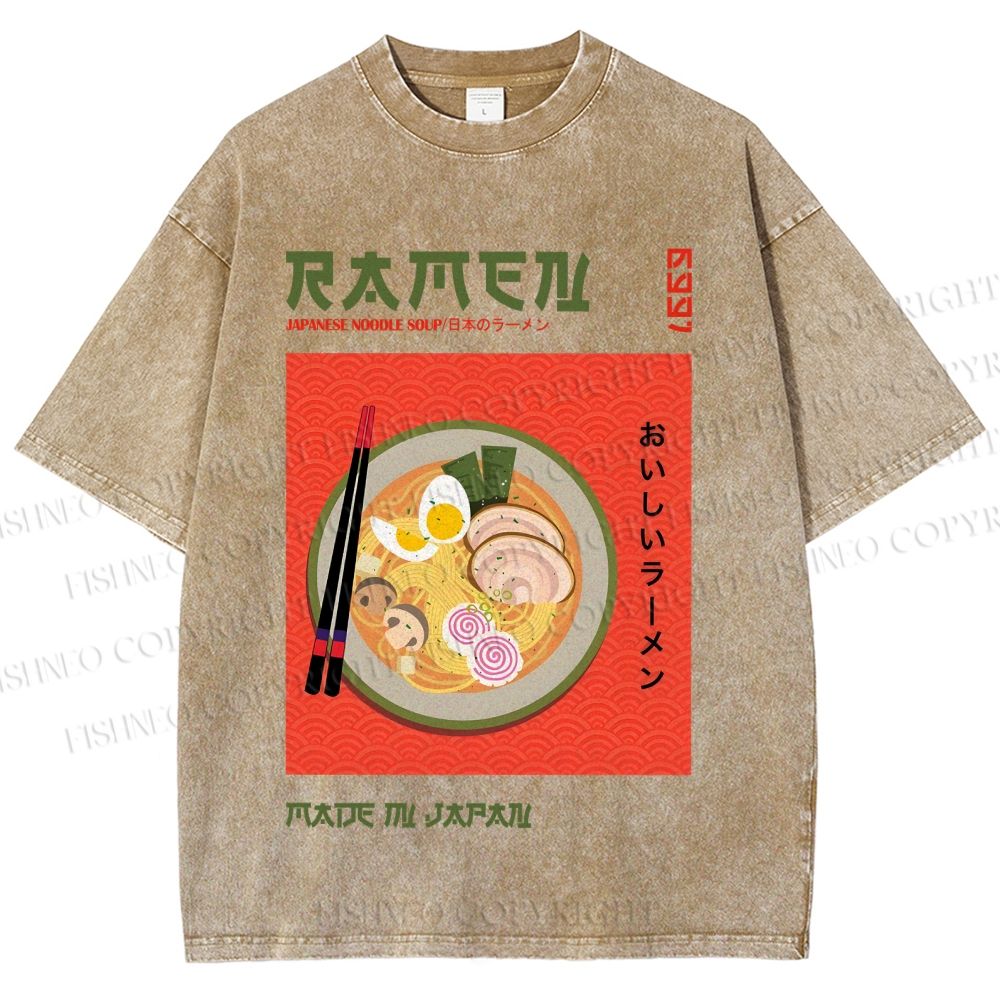 Unisex Japanese Ramen Printed Washed Tee