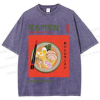 Unisex Japanese Ramen Printed Washed Tee