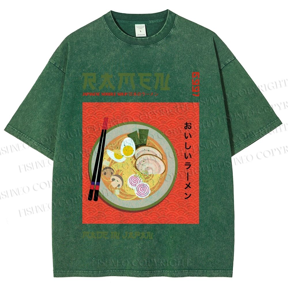 Unisex Japanese Ramen Printed Washed Tee