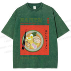 Unisex Japanese Ramen Printed Washed Tee