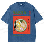 Unisex Japanese Ramen Printed Washed Tee