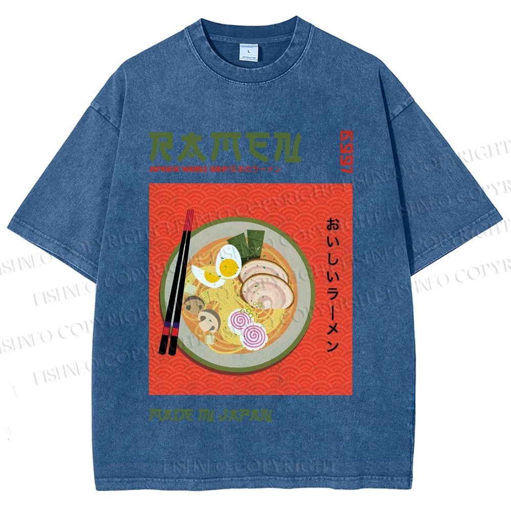 Unisex Japanese Ramen Printed Washed Tee