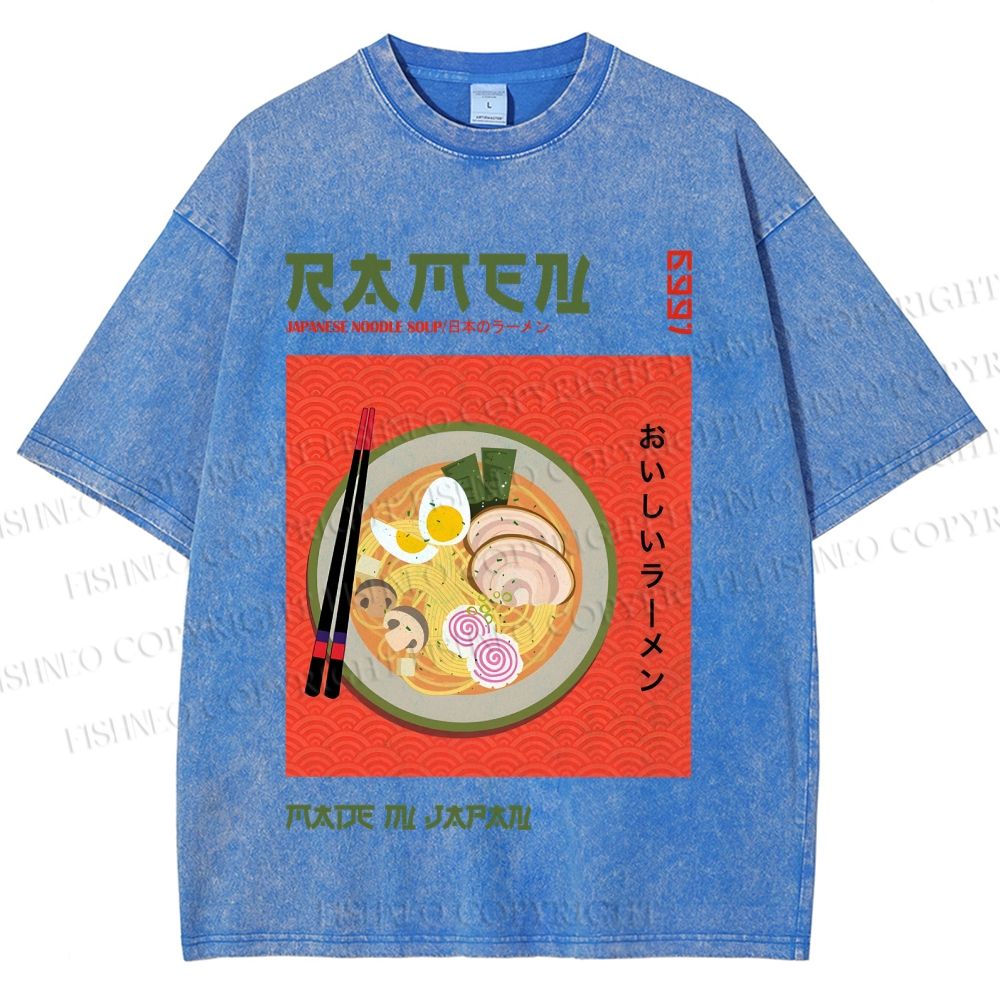 Unisex Japanese Ramen Printed Washed Tee