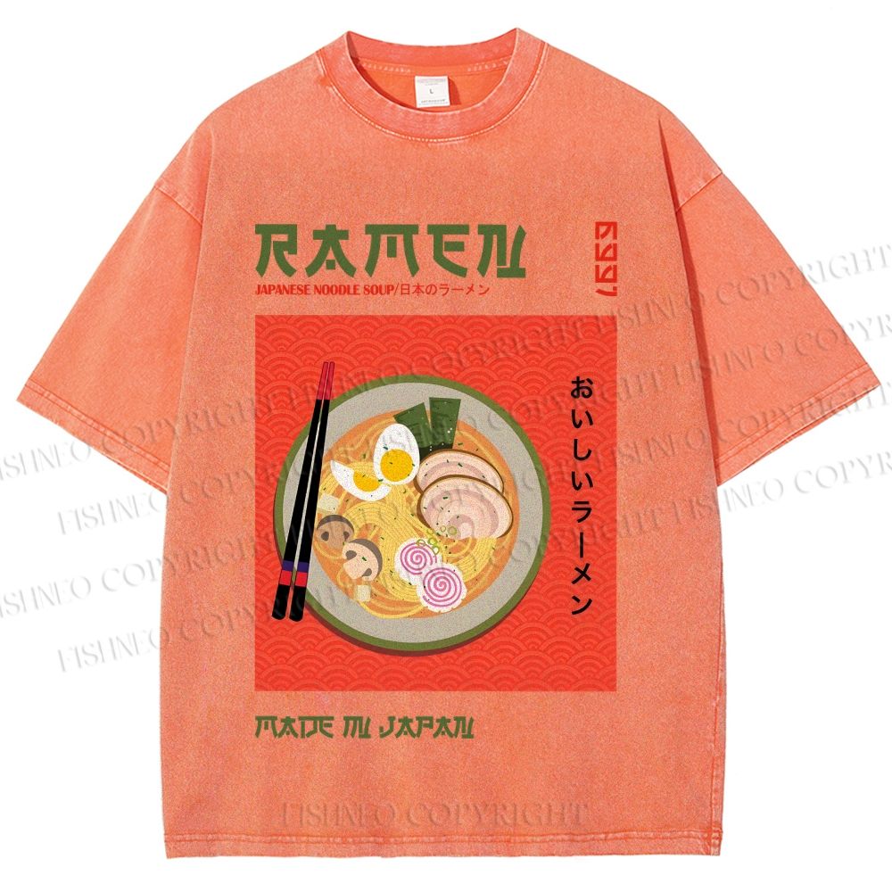 Unisex Japanese Ramen Printed Washed Tee