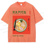 Unisex Japanese Ramen Printed Washed Tee