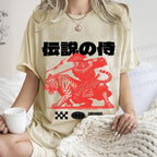 Unisex Vintage Japanese Tiger Samurai Printed Washed Tee