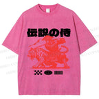 Unisex Vintage Japanese Tiger Samurai Printed Washed Tee