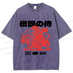 Unisex Vintage Japanese Tiger Samurai Printed Washed Tee
