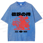 Unisex Vintage Japanese Tiger Samurai Printed Washed Tee