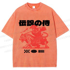 Unisex Vintage Japanese Tiger Samurai Printed Washed Tee
