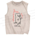 Unisex Silly Cat Chill Printed Washed Tank Top