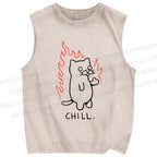 Unisex Silly Cat Chill Printed Washed Tank Top