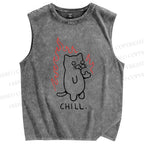 Unisex Silly Cat Chill Printed Washed Tank Top