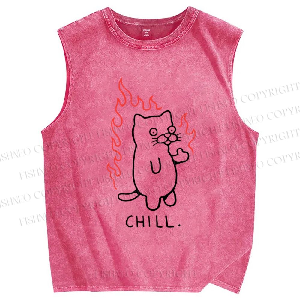 Unisex Silly Cat Chill Printed Washed Tank Top