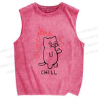 Unisex Silly Cat Chill Printed Washed Tank Top