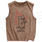 Unisex Silly Cat Chill Printed Washed Tank Top