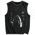 Unisex Japanese Fish Hold Up Printed Washed Tank Top