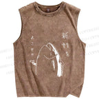 Unisex Japanese Fish Hold Up Printed Washed Tank Top
