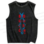 Unisex Sardine Fish Printed Washed Tank Top